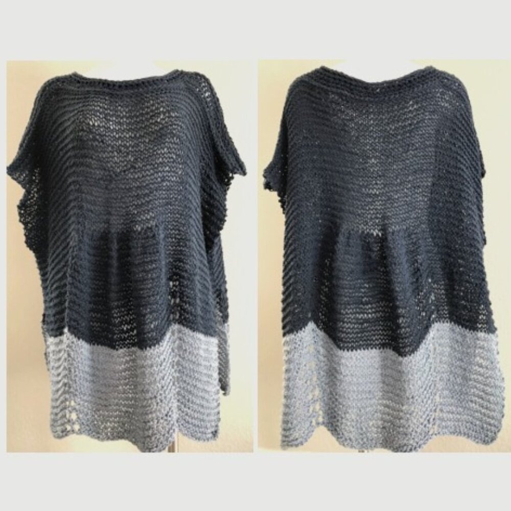 NEW Handmade Cotton Slip-on, Two-Toned Denim, Poncho Tunic